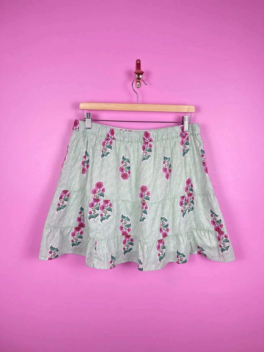 J.Crew Tiered Mini Skirt Floral Stripe Cotton Elastic Waist Women’s Medium NWT - Picture 7 of 10